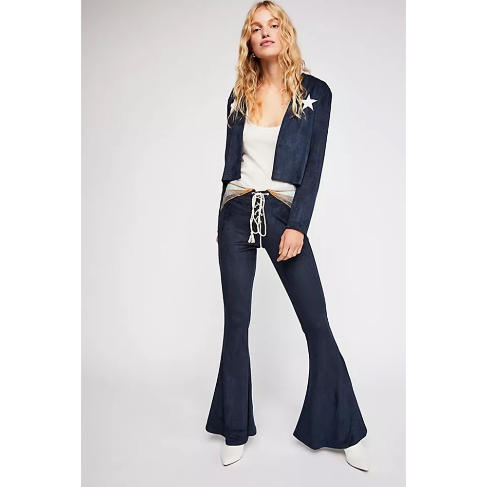 Free People LENNI Dawn Suit Womens 2pc Star Crop Jacket Bell Bottom Pants XS‎